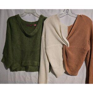 Lot 2 Cropped Sweater Army Green & Twist Colorblock Relaxed Soft Grunge Sz L
